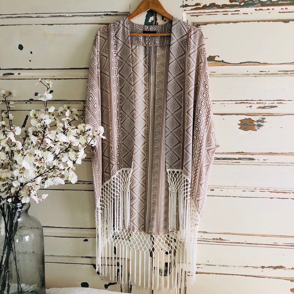 THML Aztec Print Kimono with Fringe